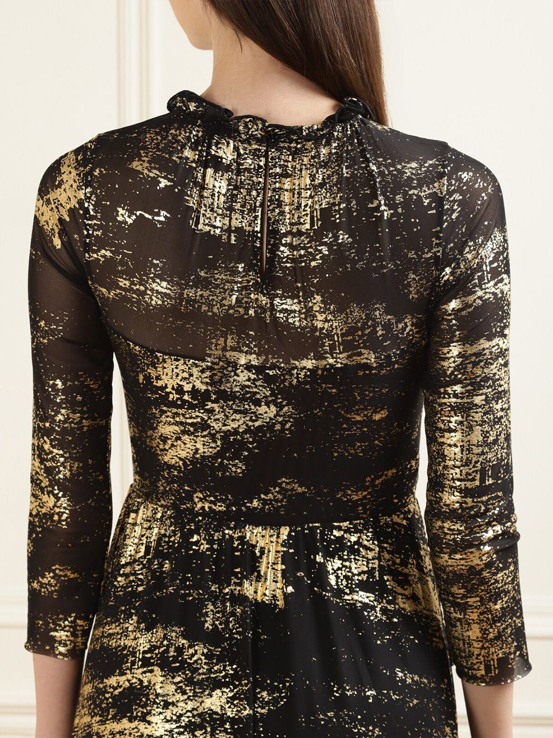 slim fit dress slacks Ted Baker Elsiie Black Gold Star Midi Dress main image 0