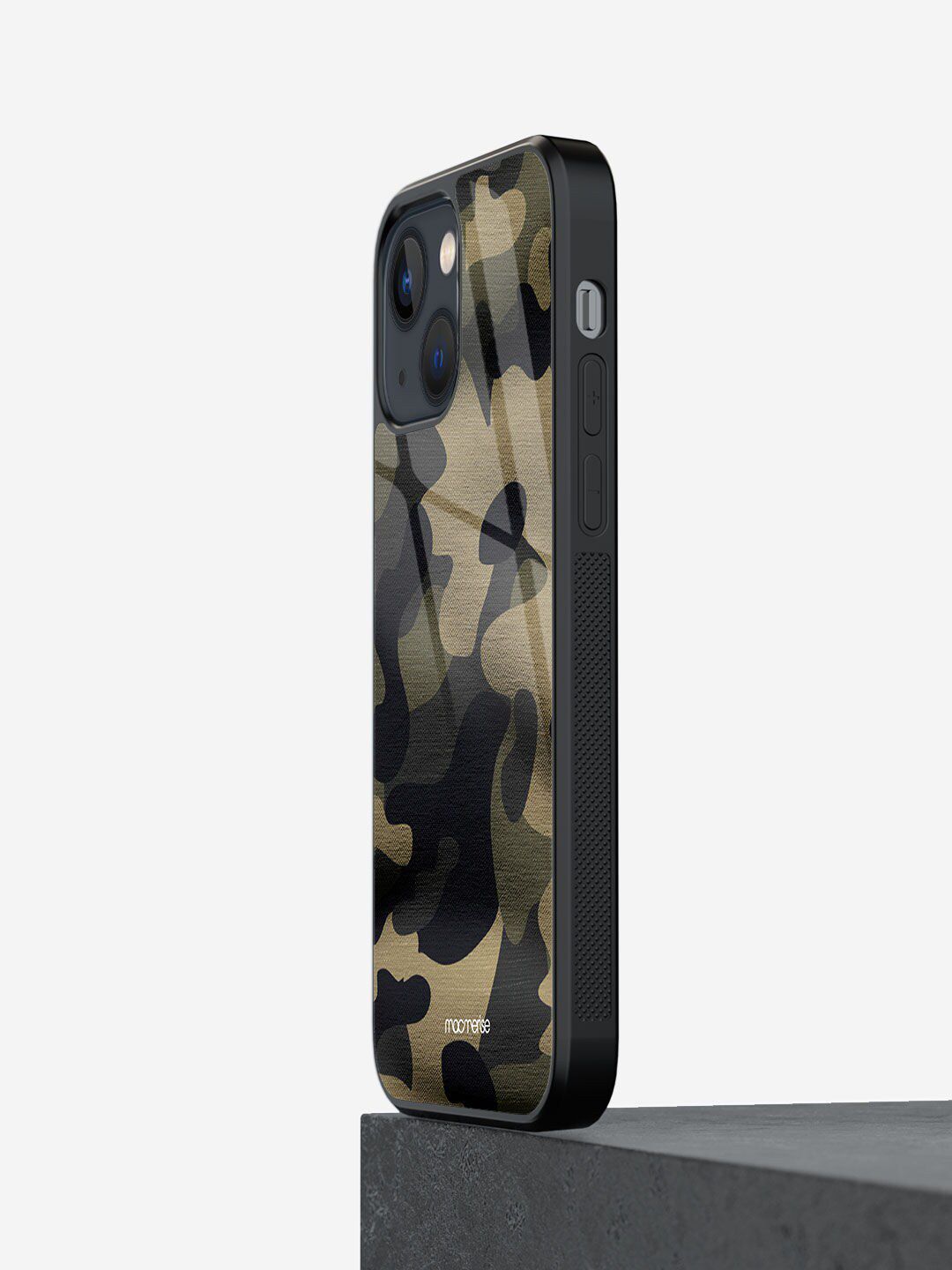 macmerise Green & Black Camo Sand Grullo Printed iPhone 13 Glass Back Case Price in India