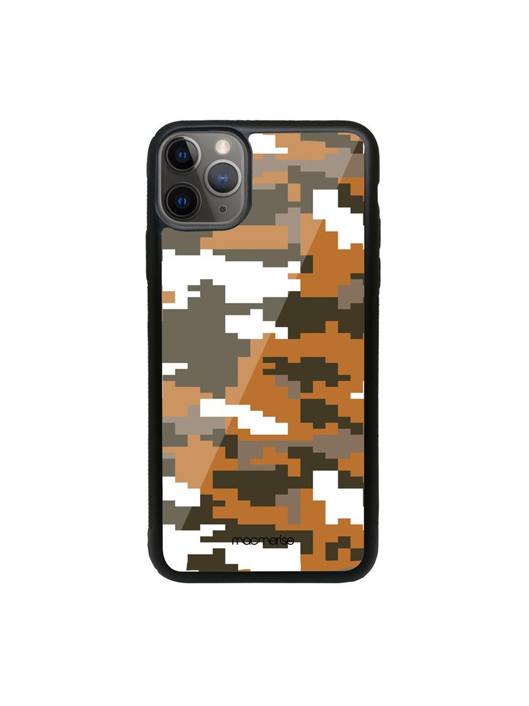 macmerise Tan Brown Printed Camo Pixel iPhone 11 Pro Max Glass Phone Back Case Price in India