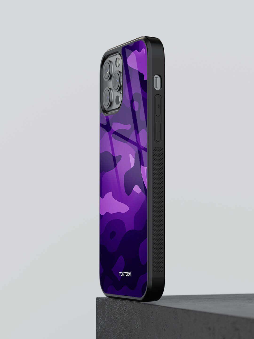 macmerise Purple Printed Camo Persian Indigo 12 Pro Max Glass Phone Back Case Price in India