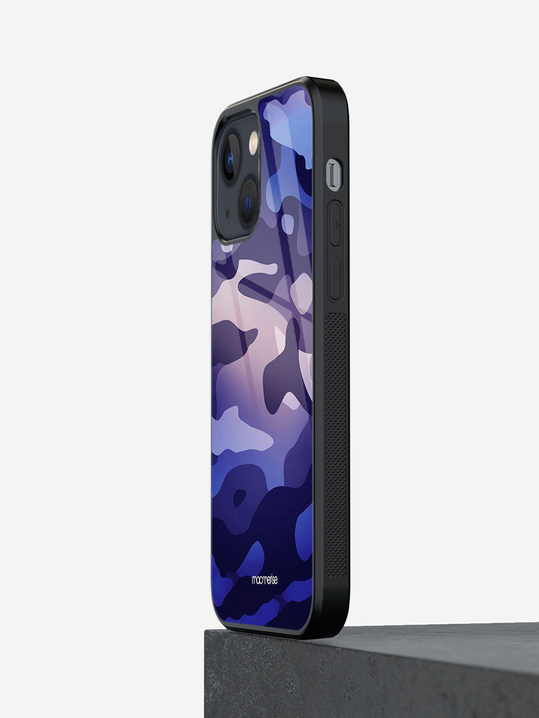 macmerise Blue Printed Camo Cyber Grape iPhone 13 Mini Glass Phone Back Case Price in India