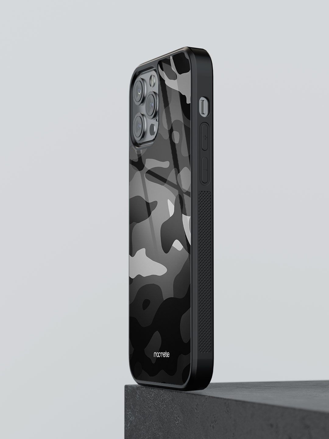 macmerise Grey Camo Gunmetal Printed iPhone 12 Pro Max Glass Back Case Price in India