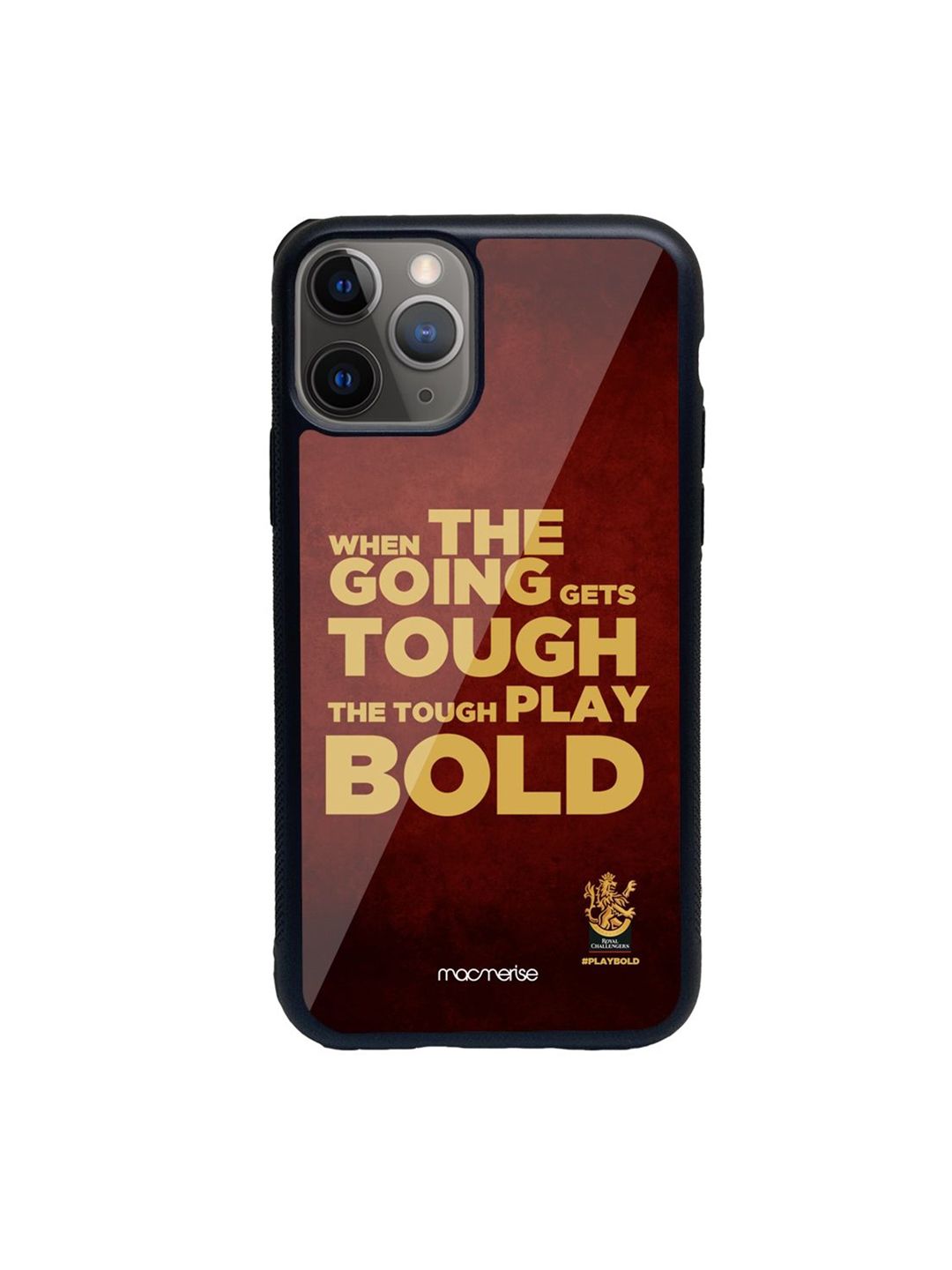 macmerise Maroon & Yellow Printed Tough Play Bold iPhone 11 Pro Glass Phone Back Case Price in India