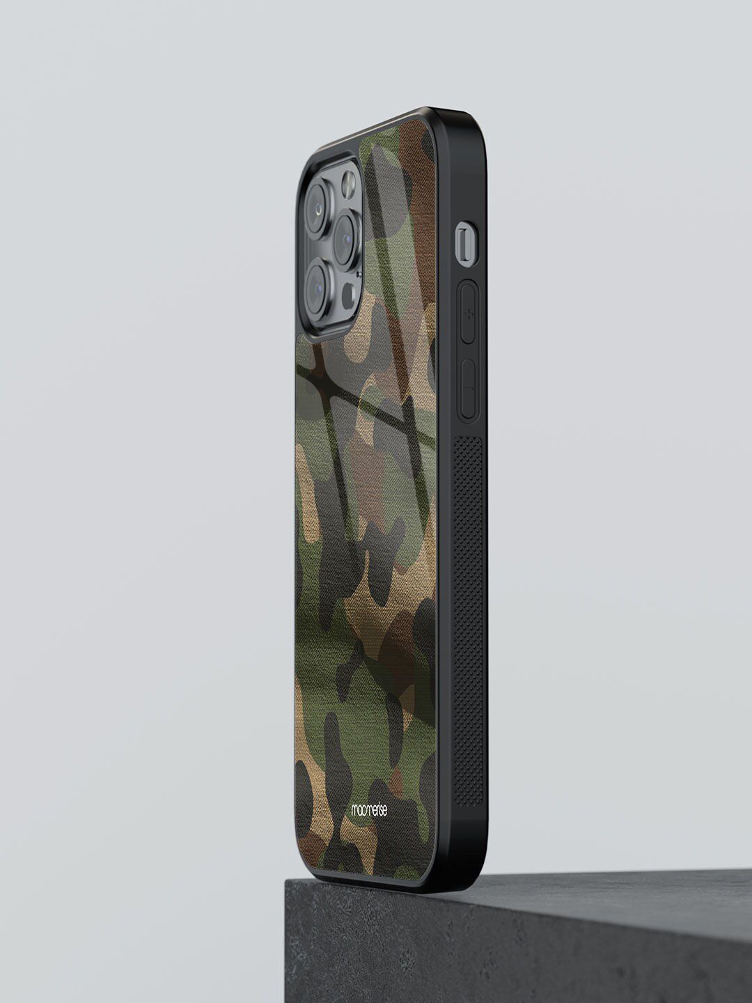 macmerise Green Printed Camo Rifle iPhone 12 Pro Glass Phone Back Case Price in India