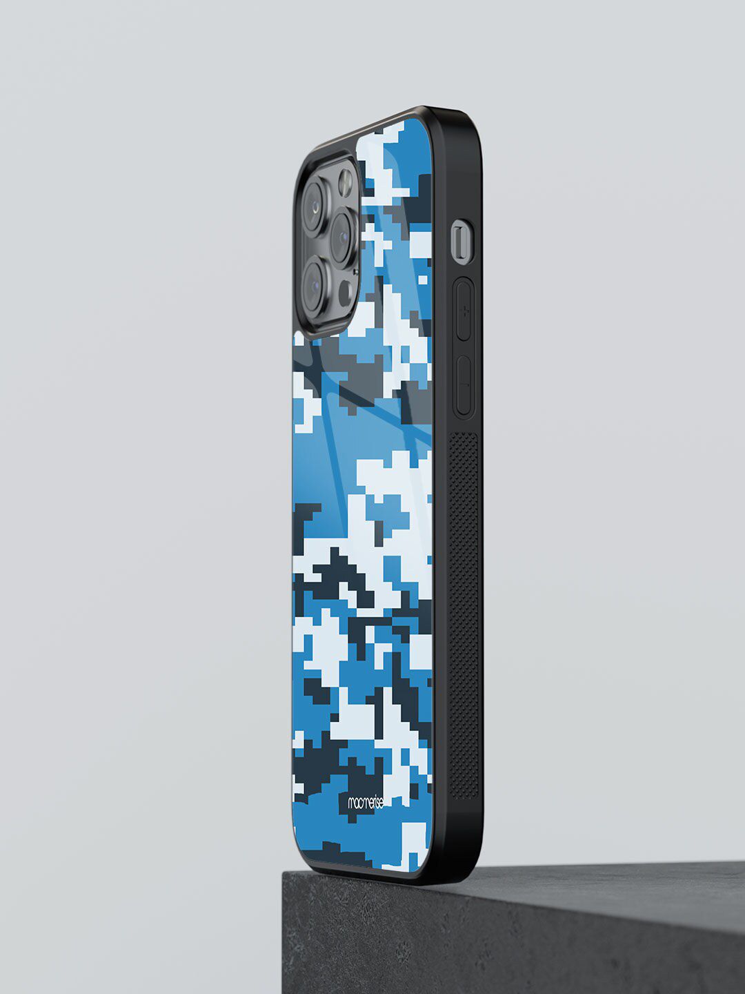 macmerise Blue Printed Camo Pixel Cerulean iPhone 12 Pro Glass Phone Back Case Price in India
