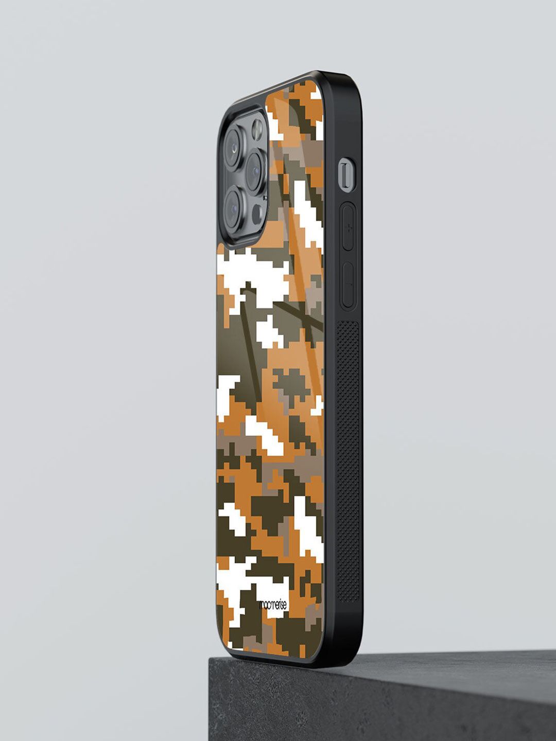 macmerise Green & Brown Printed Camo Pixel  iPhone 12 Pro Max Glass Phone Back Case Price in India