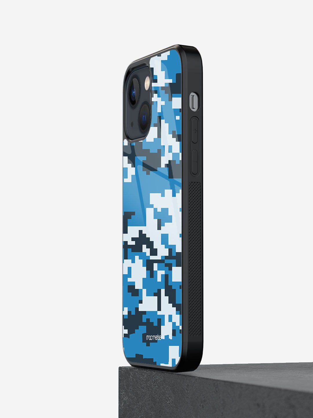 macmerise Blue Printed Camo Pixel Cerulean iPhone 13 Glass Phone Back Case Price in India