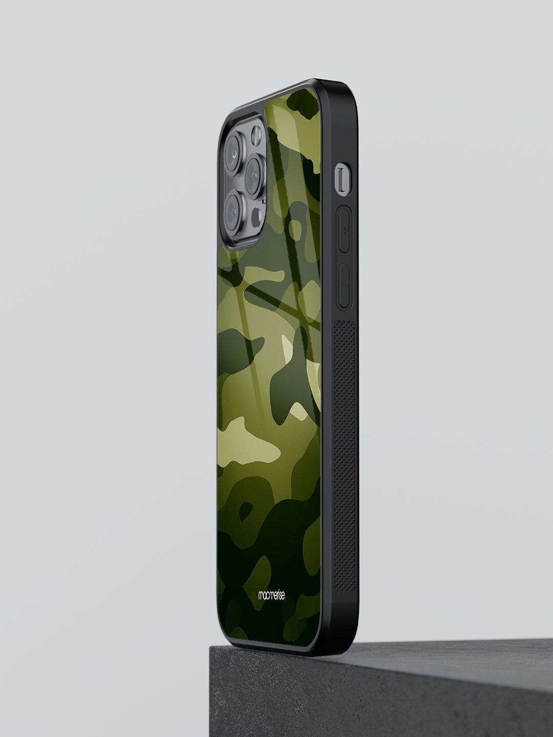 Macmerise Green & Black Printed Camo Army iPhone 12 Pro Glass Phone Back Case Price in India