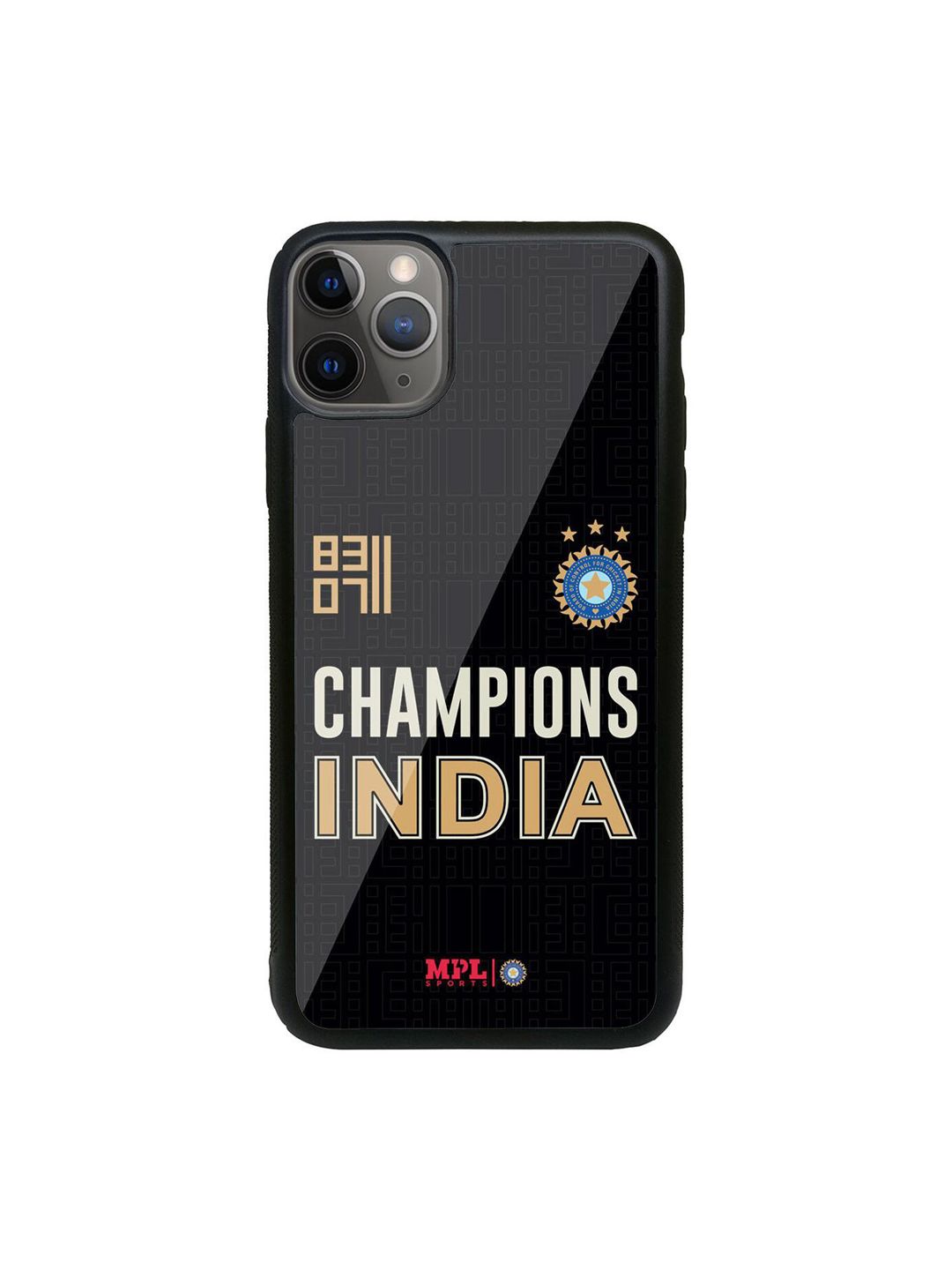 macmerise Black & White Printed Champions Of India Glass iPhone 11 Pro Max Back Case Price in India
