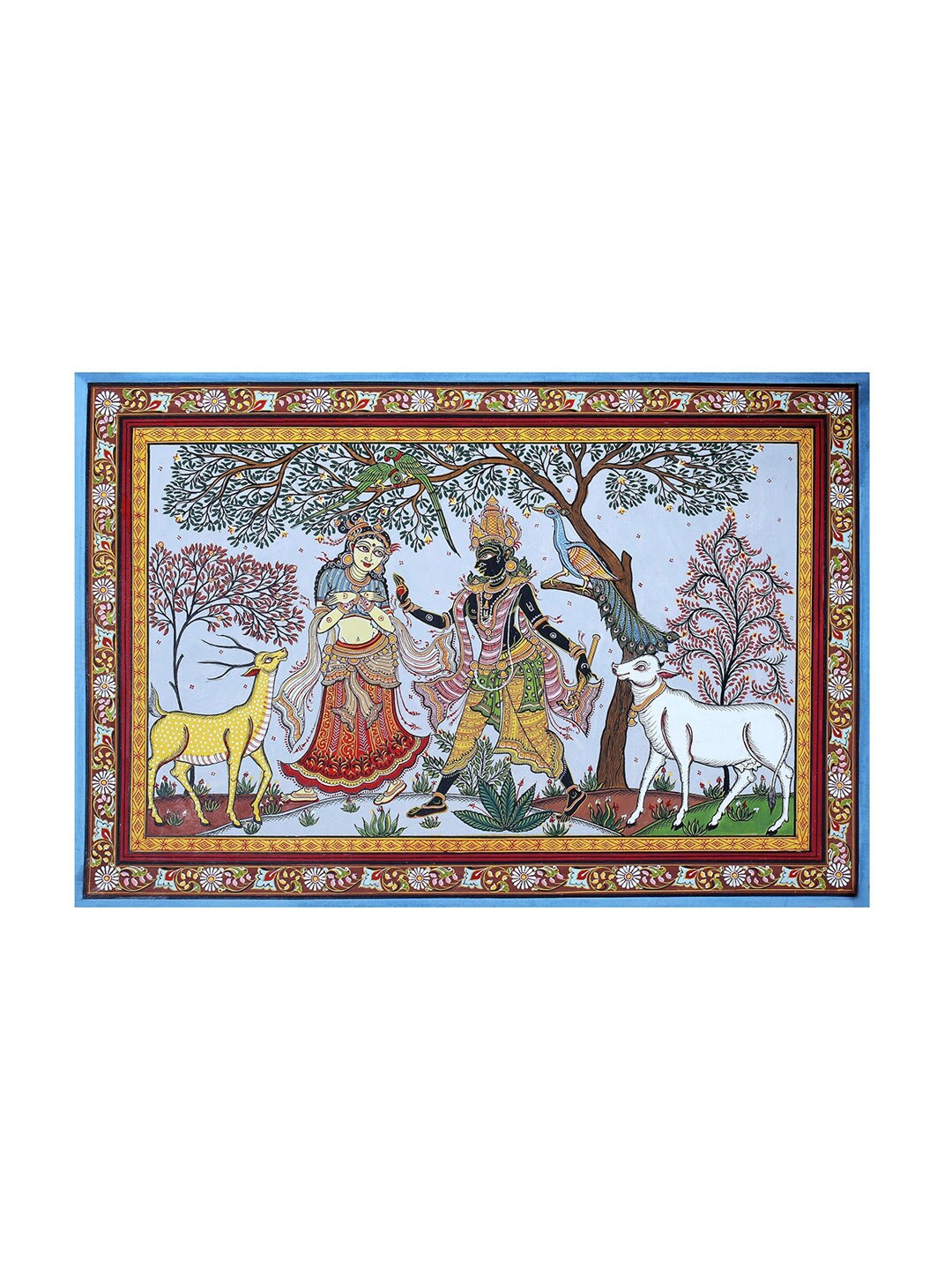 Exotic India Blue Shyama Sundar Krishna With Radha Painted Wall Art Price in India