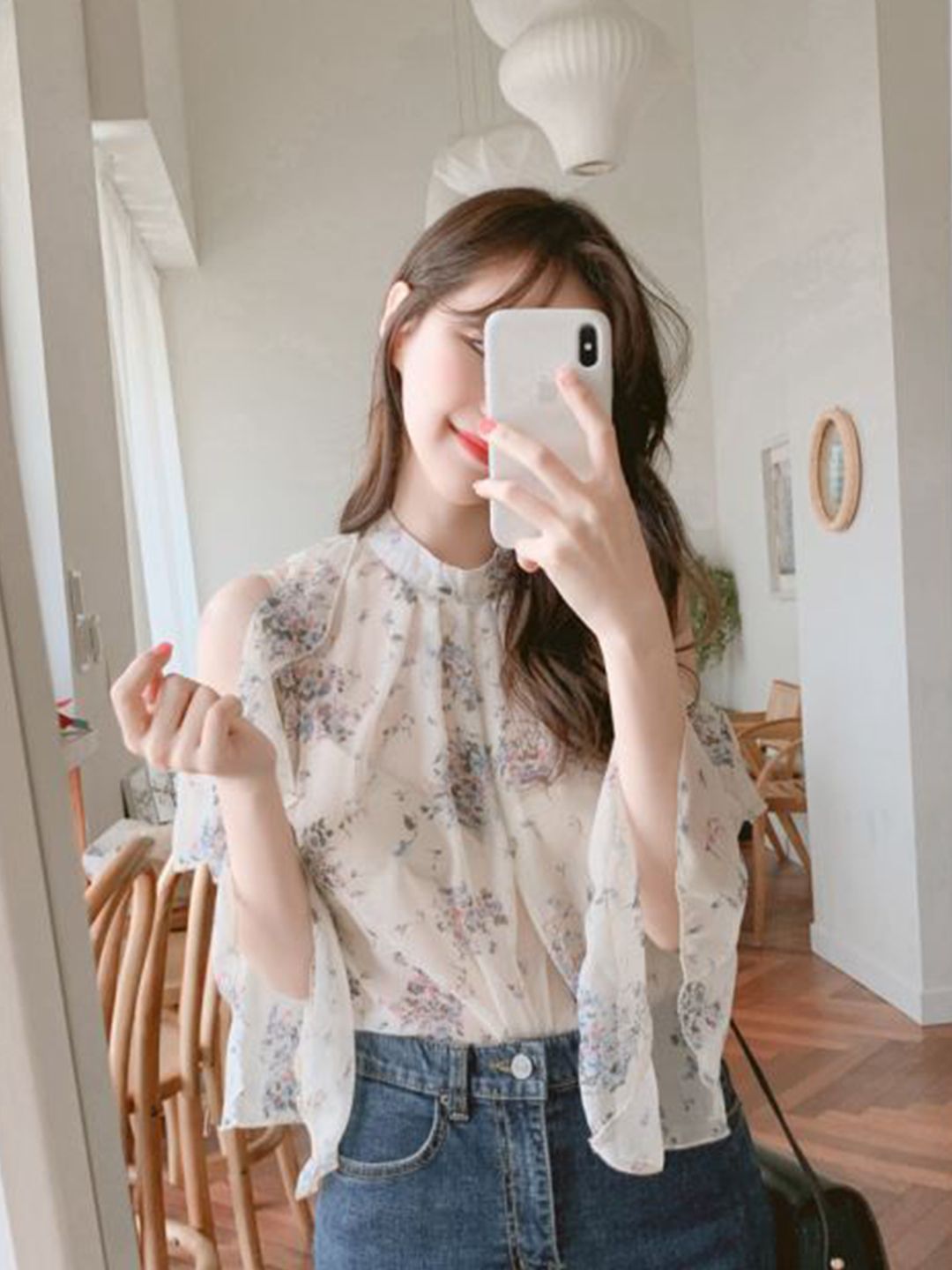 La Aimee Women White Floral Print Mandarin Collar Top Price in India