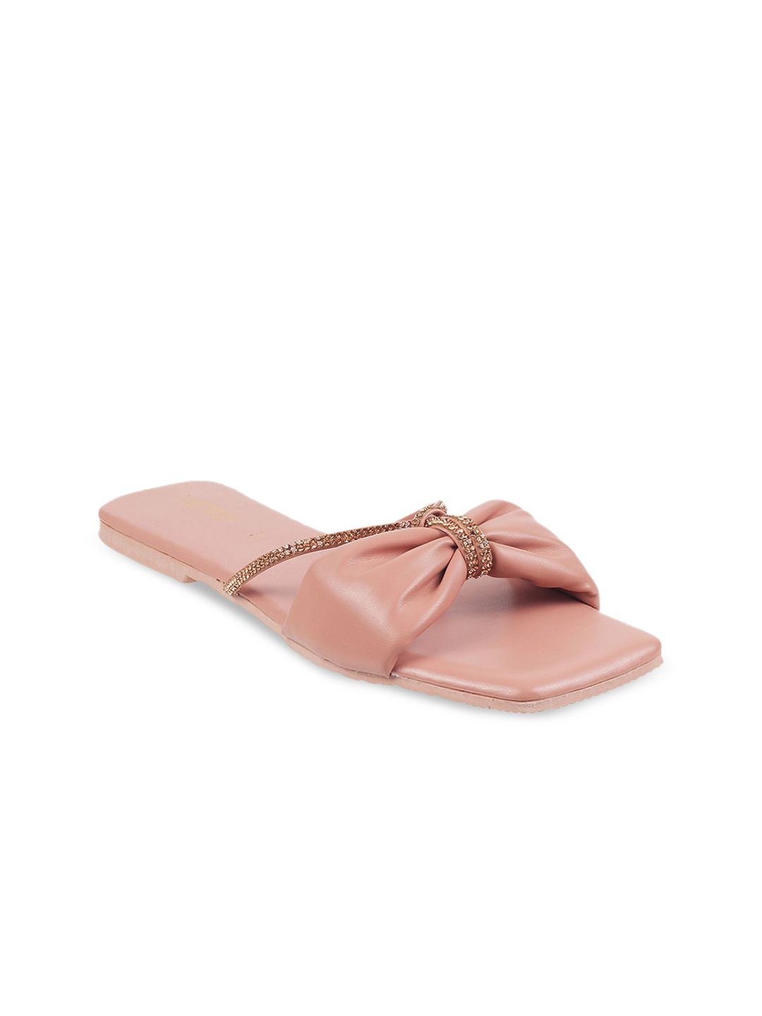 Metro Women Peach-Coloured Embellished Open Toe Flats Price in India