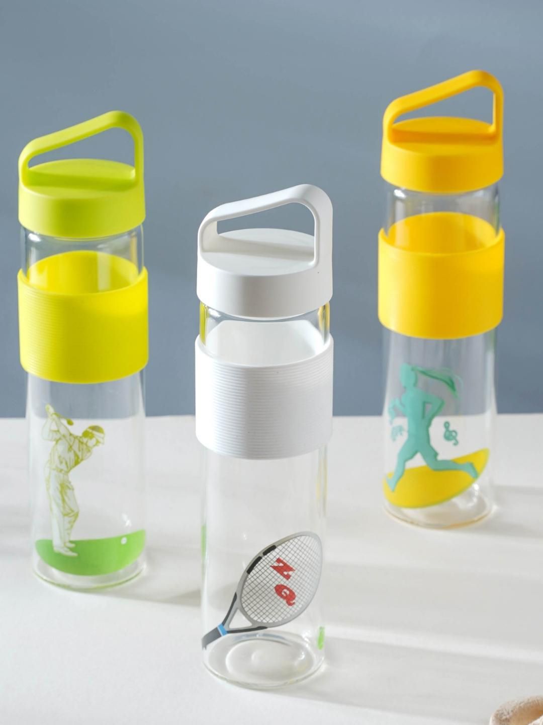 Nestasia Transparent & Yellow Solid Glass Sports Water Bottle Price in India