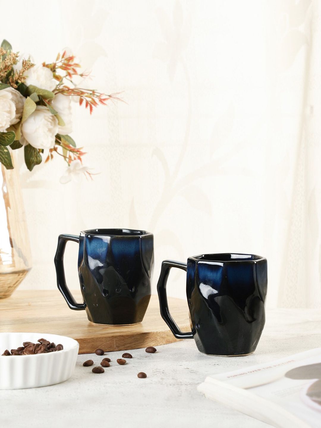 VarEesha Set of 2 Textured Ceramic Glossy Mugs Price in India