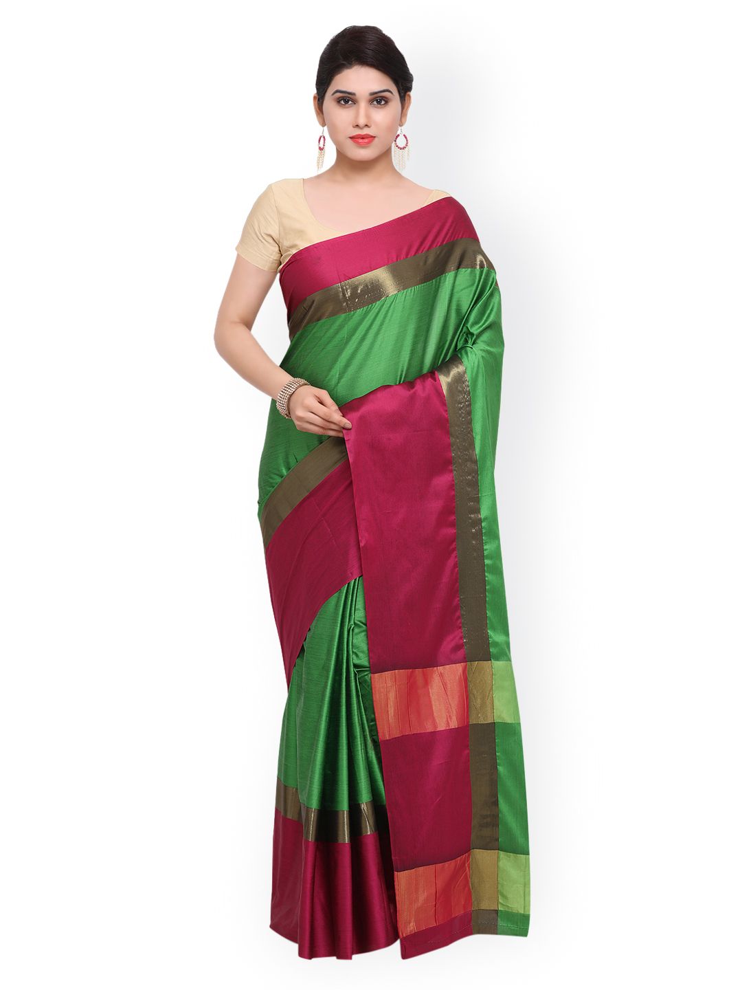 Saree mall Green & Pink Art Silk Solid Saree Price in India