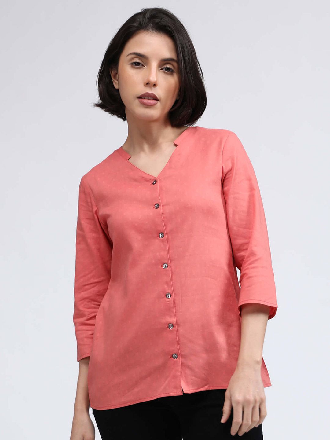 IDK Women Pink Solid Shirt Style Top Price in India