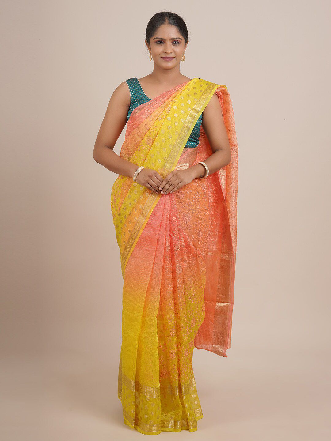 Pothys Green And Pink Woven Design Zari Pure Silk Saree Price in India