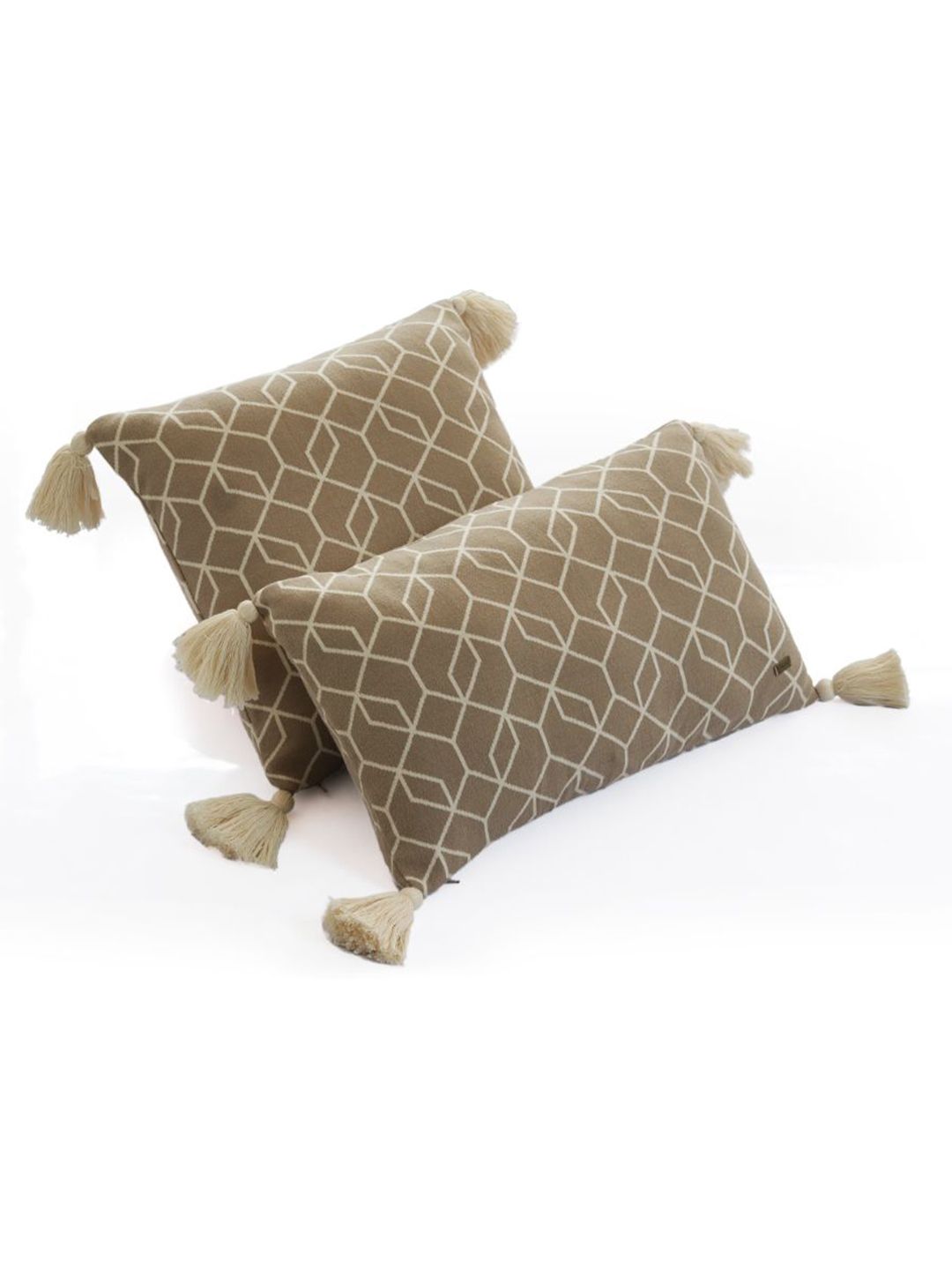 Pluchi Brown & White Geometric Rectangle Pure Cotton Knitted Cushion Cover Price in India