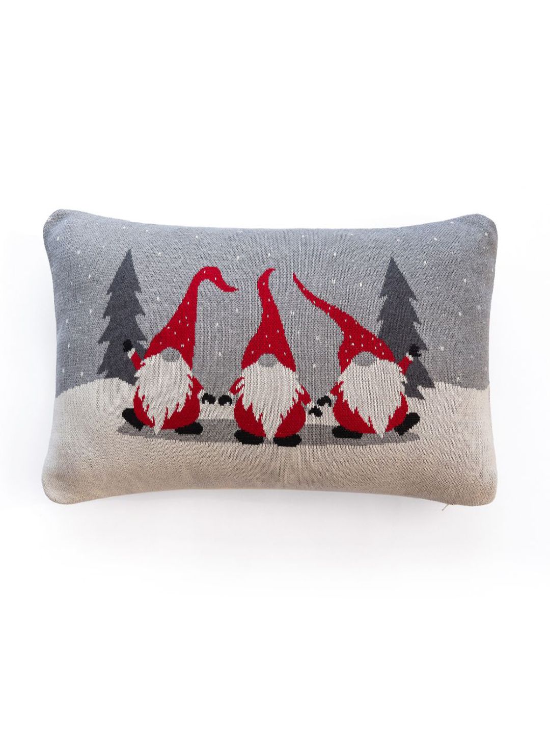 Pluchi Grey Melange & Red Abstract Rectangle Pure Cotton Knitted Cushion Cover Price in India