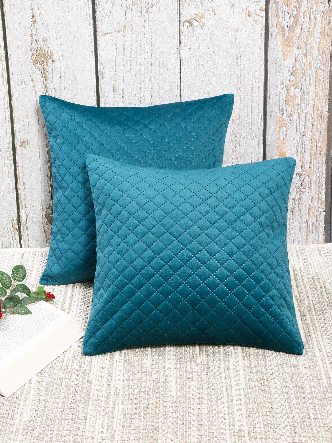 Slushy Mushy Turquoise Blue Set of 2 Geometric Square Cushion Covers Price in India