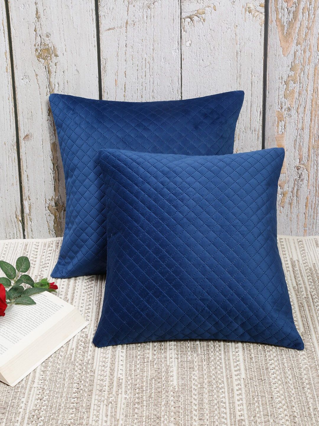 Slushy Mushy Blue Set of 2 Geometric Square Cushion Covers Price in India