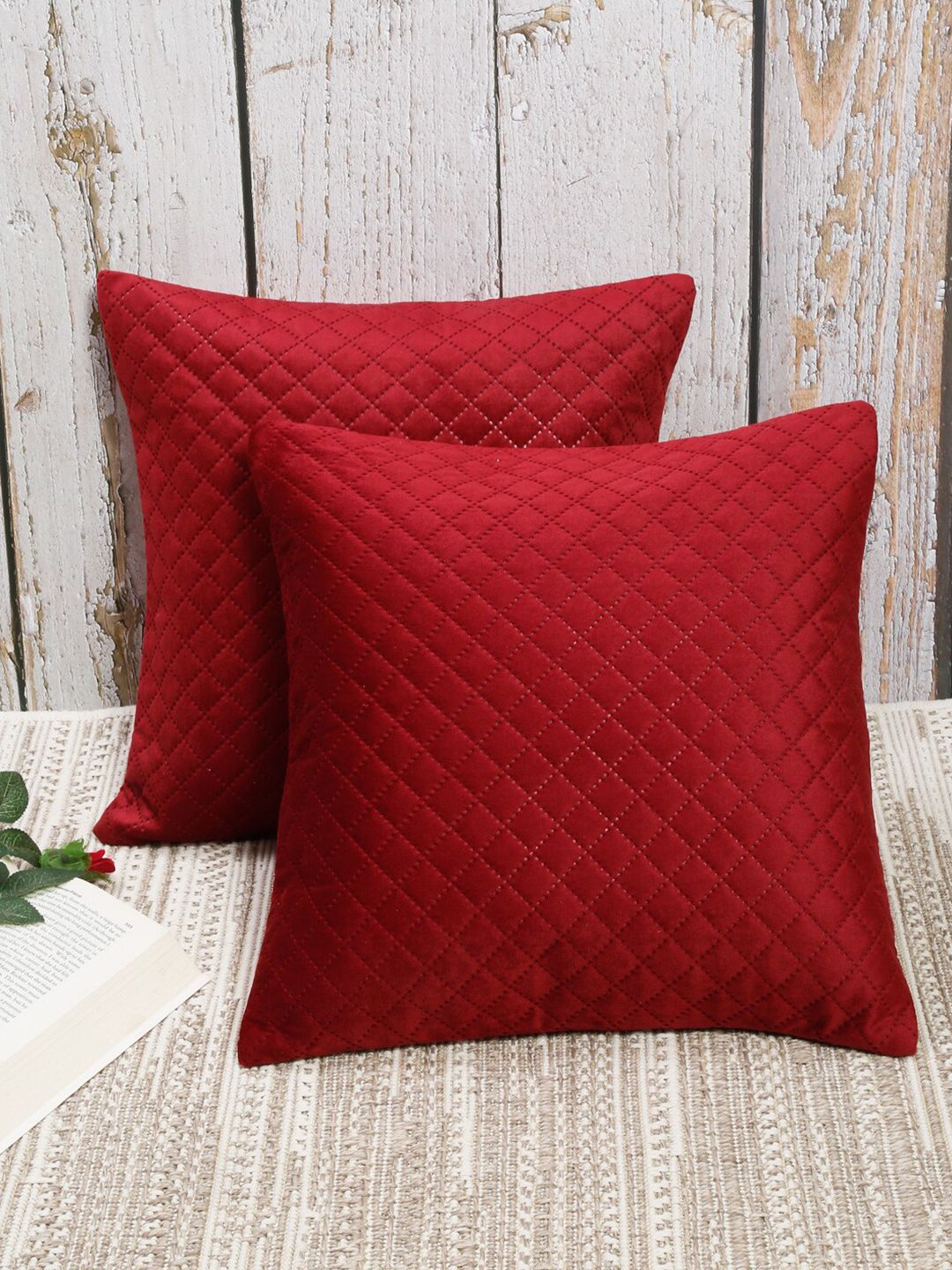 Slushy Mushy Red Set of 2 Geometric Square Cushion Covers Price in India