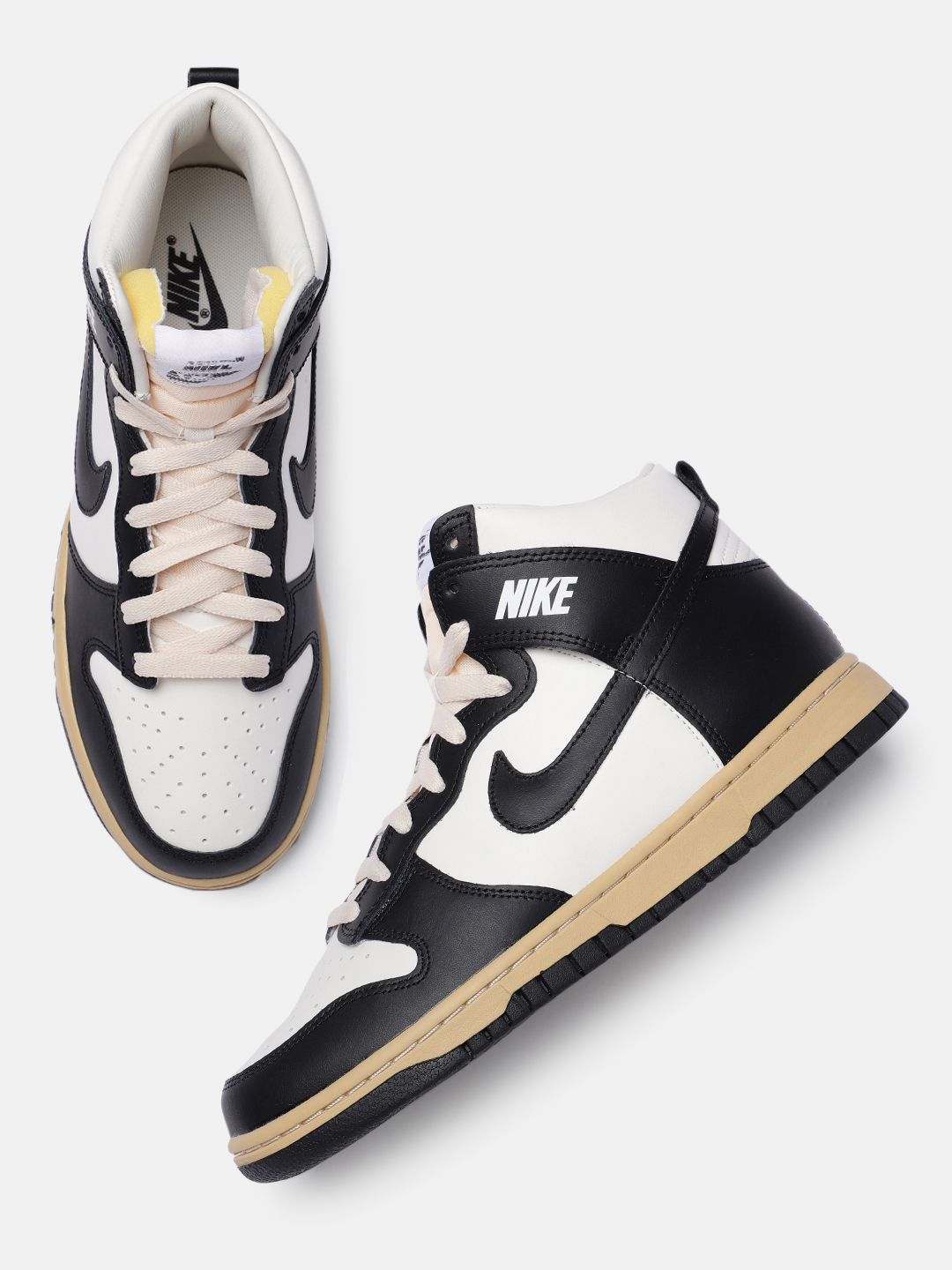 Nike Women White & Black Colourblocked DUNK HIGH SE Leather Sneakers Price in India