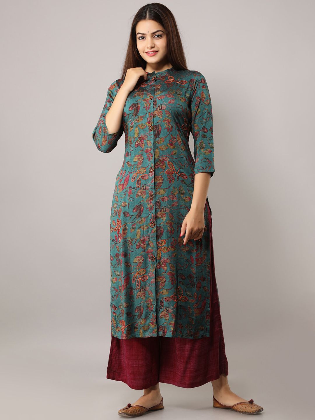 KALINI Women Floral Printed Panelled Kurta with Palazzos Price in India