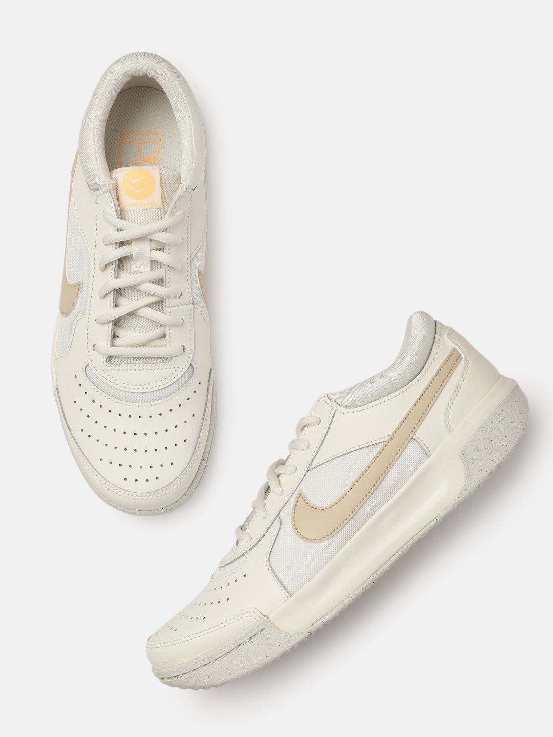 Nike Women Off White Zoom Court Lite 3 Leather Tennis Shoes Price in India