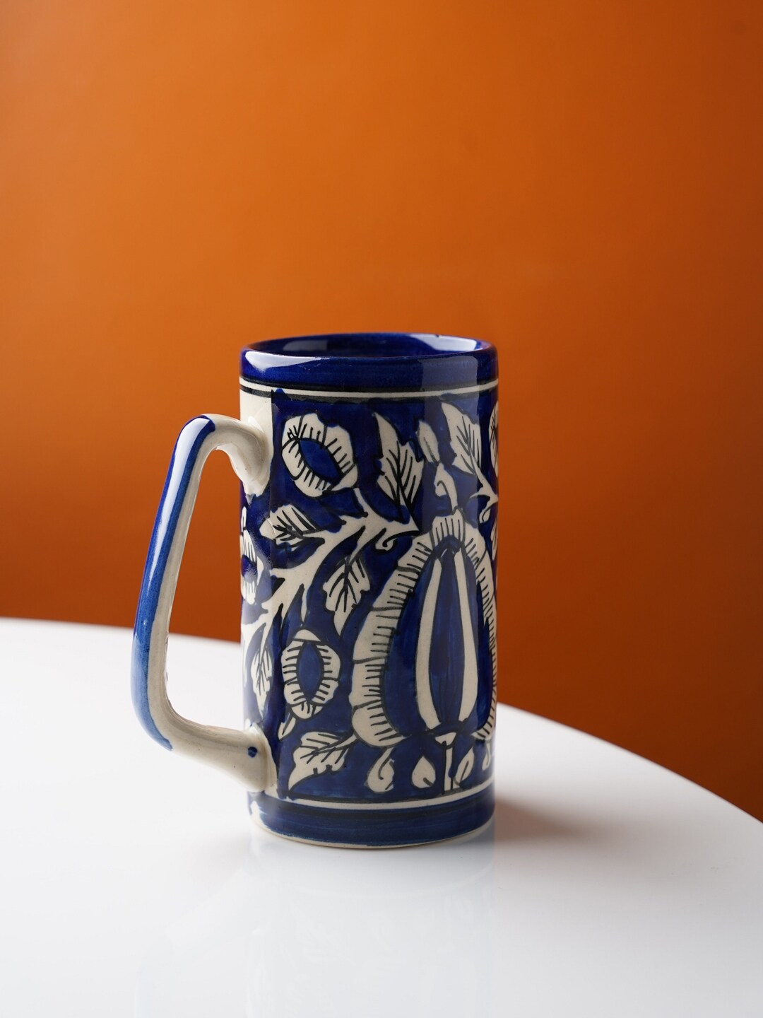 Folkstorys Blue & White Floral Printed Ceramic Beer Mug Price in India