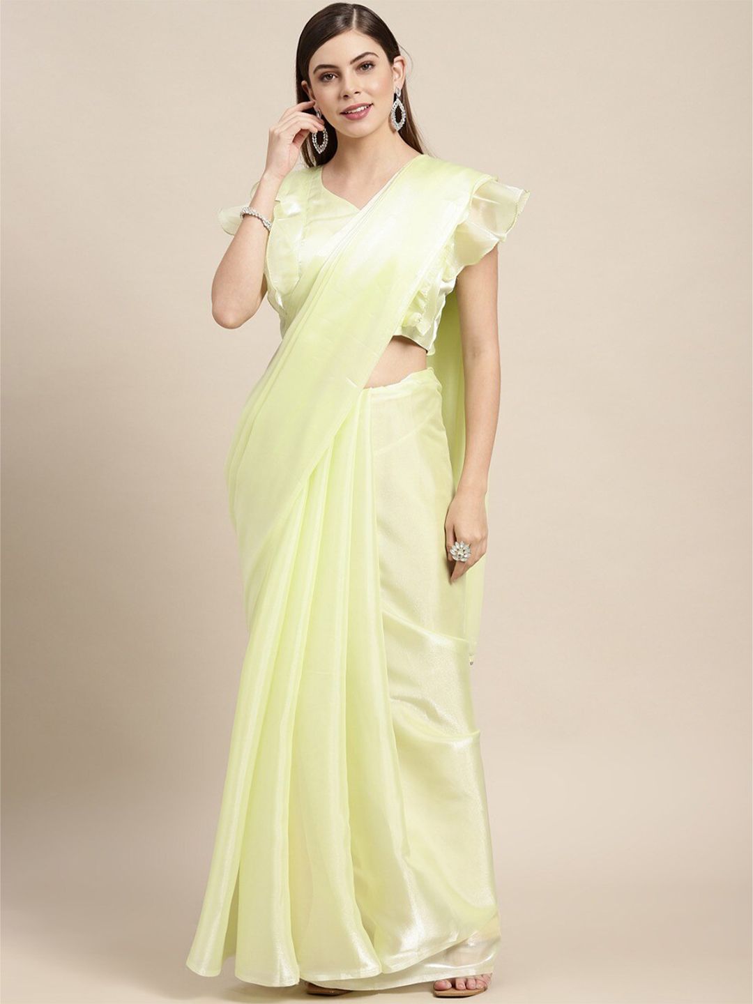 ODETTE Green Solid Silk Blend Saree Price in India