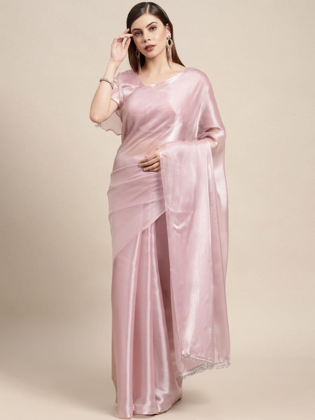 ODETTE Pink Silk Blend Saree Price in India