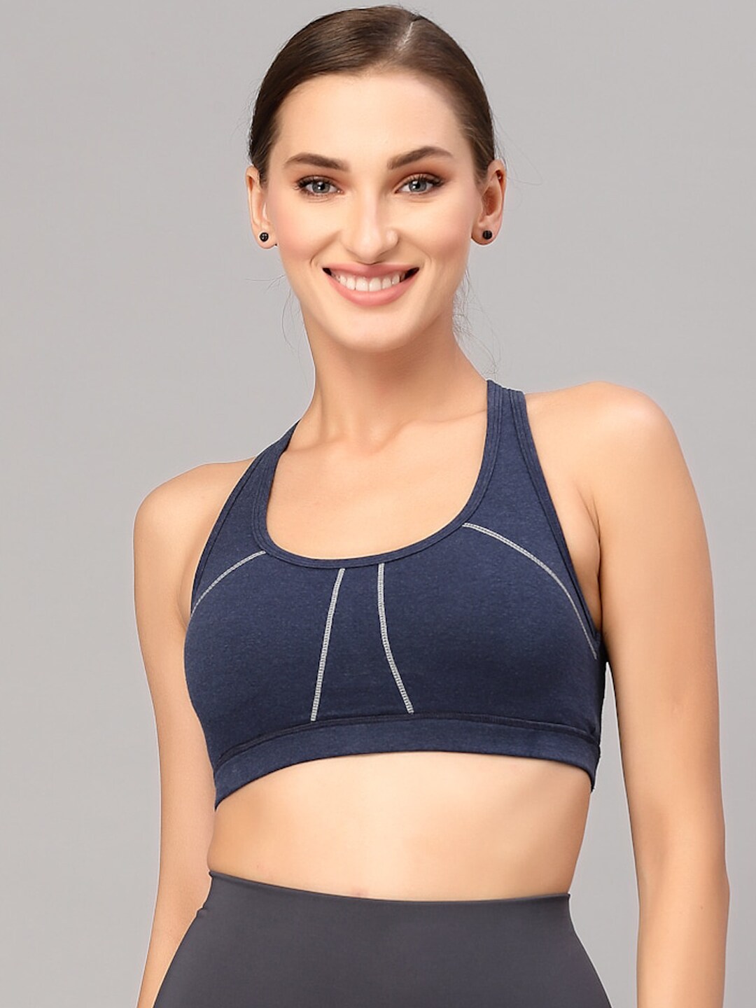Style Quotient Navy Blue Striped Training Sports Bra Price in India