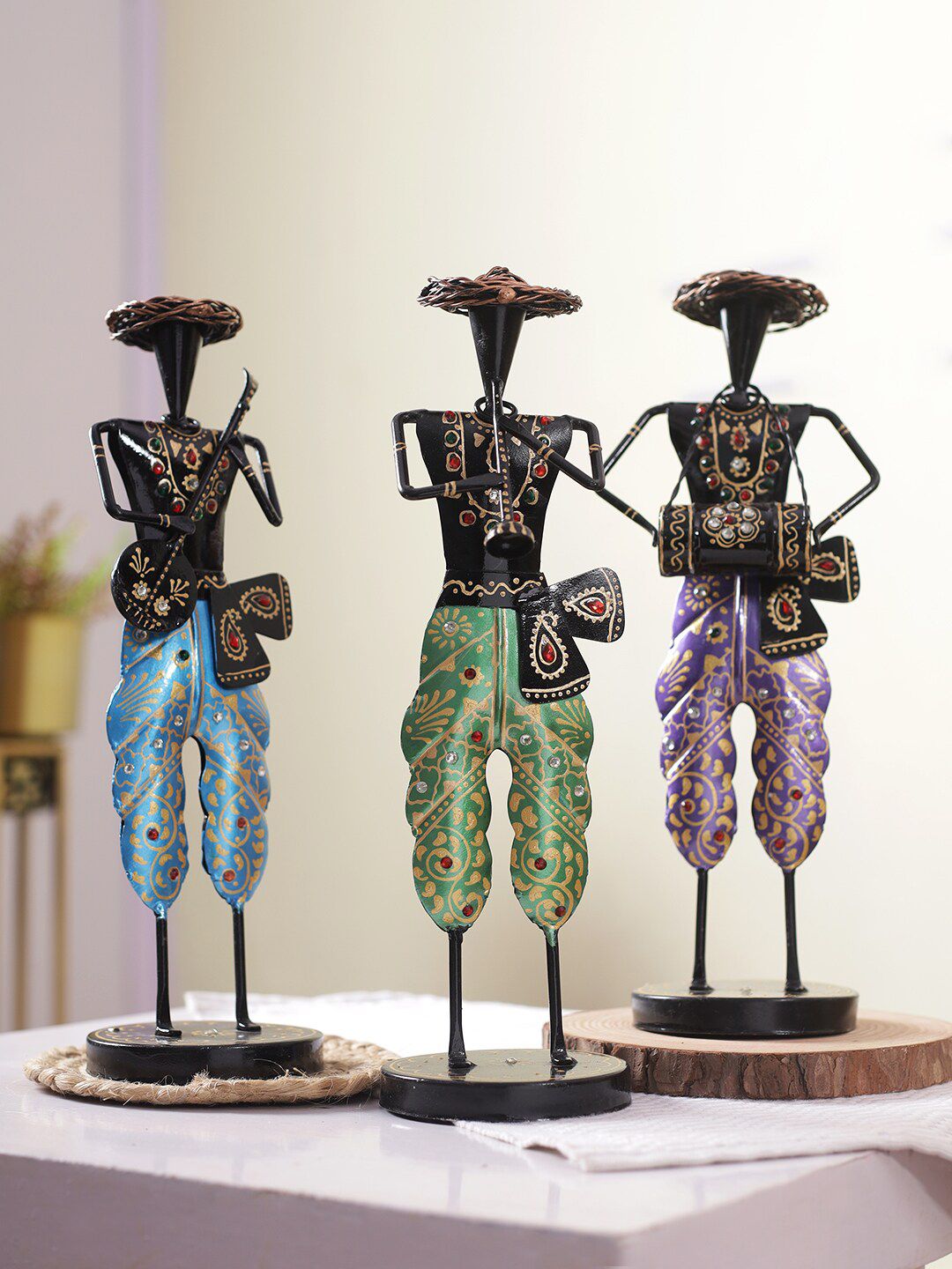 Aapno Rajasthan Blue Green Set Of 3 Musical Figurine Price in India