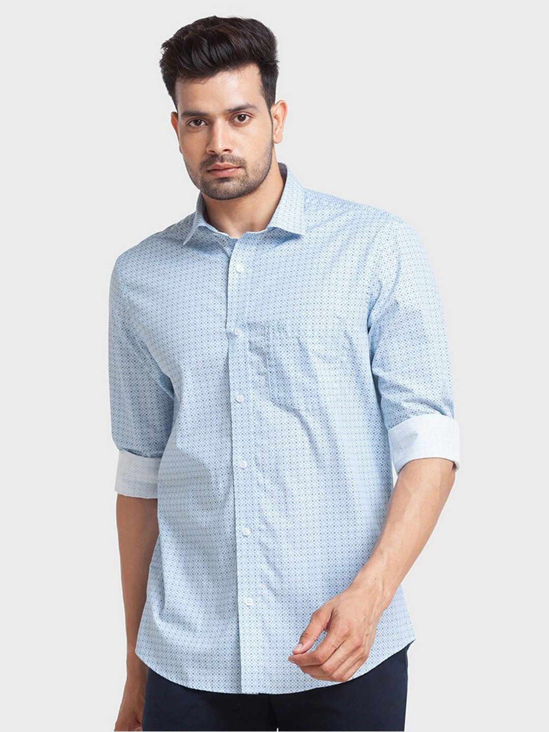 ColorPlus ColorPlus Men Blue Tailored Fit Printed Organic Cotton Casual Shirt