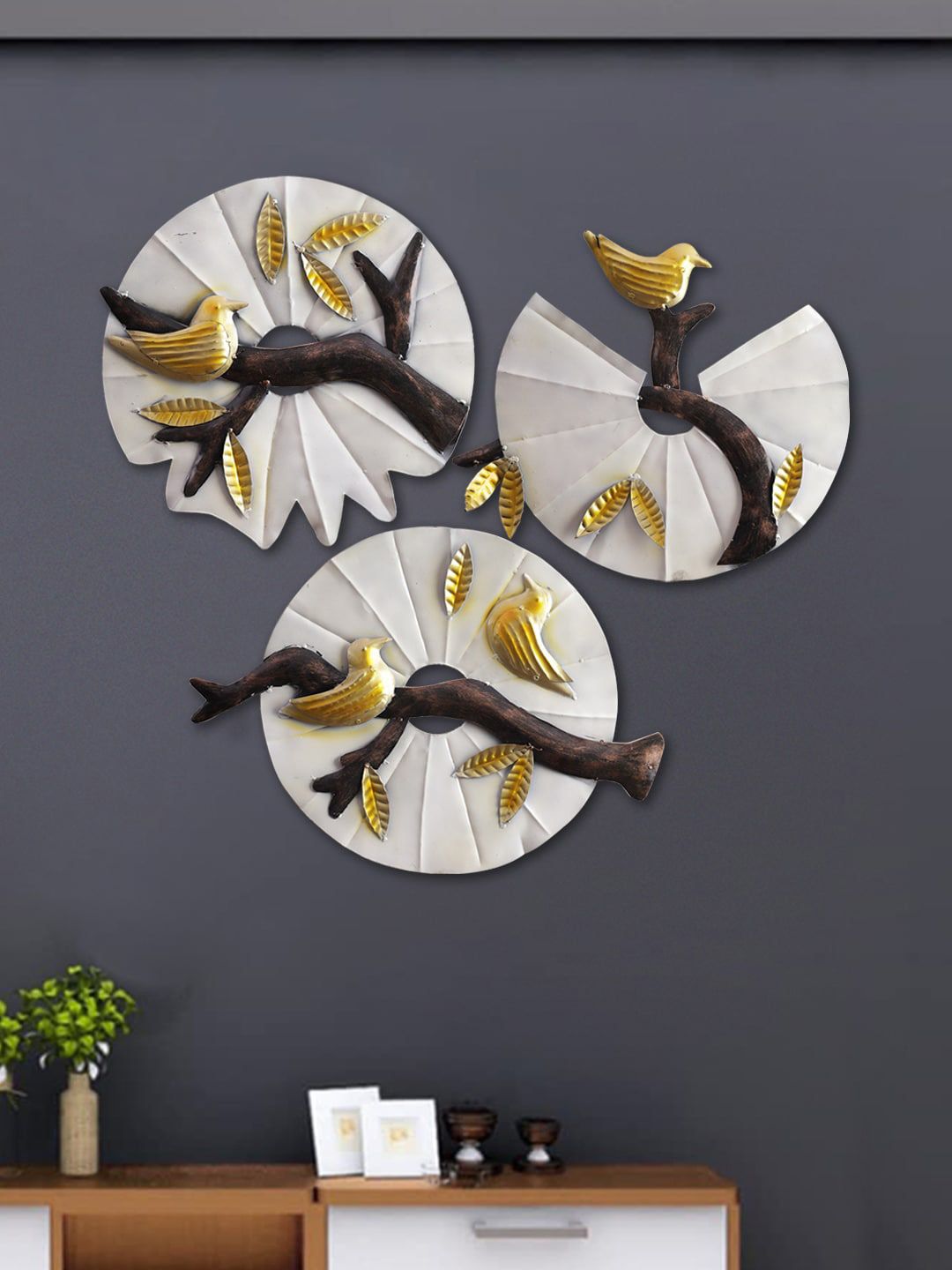 Aapno Rajasthan Set Of 3 Elegant Bird and Leaf Wall Dcor Price in India