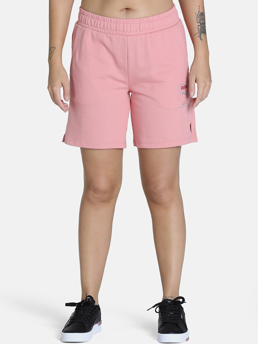 Puma Women Pink Solid Cotton Slim-Fit Shorts Price in India