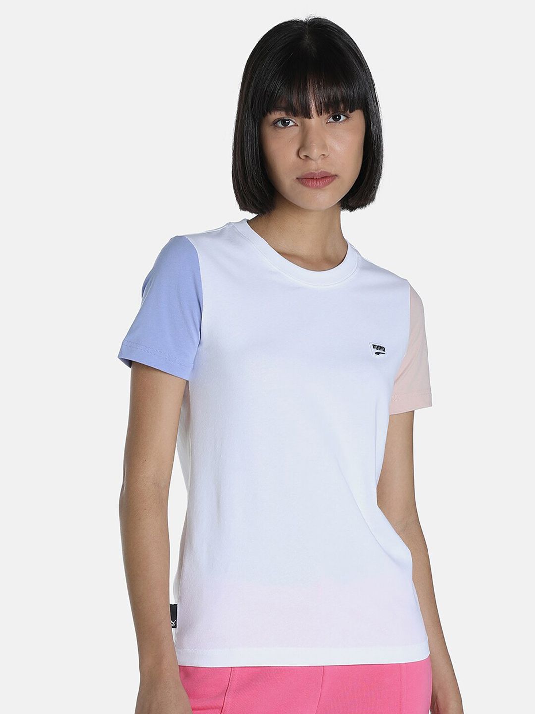 Puma Women White Solid  Downtown Slim Fit T-shirt Price in India