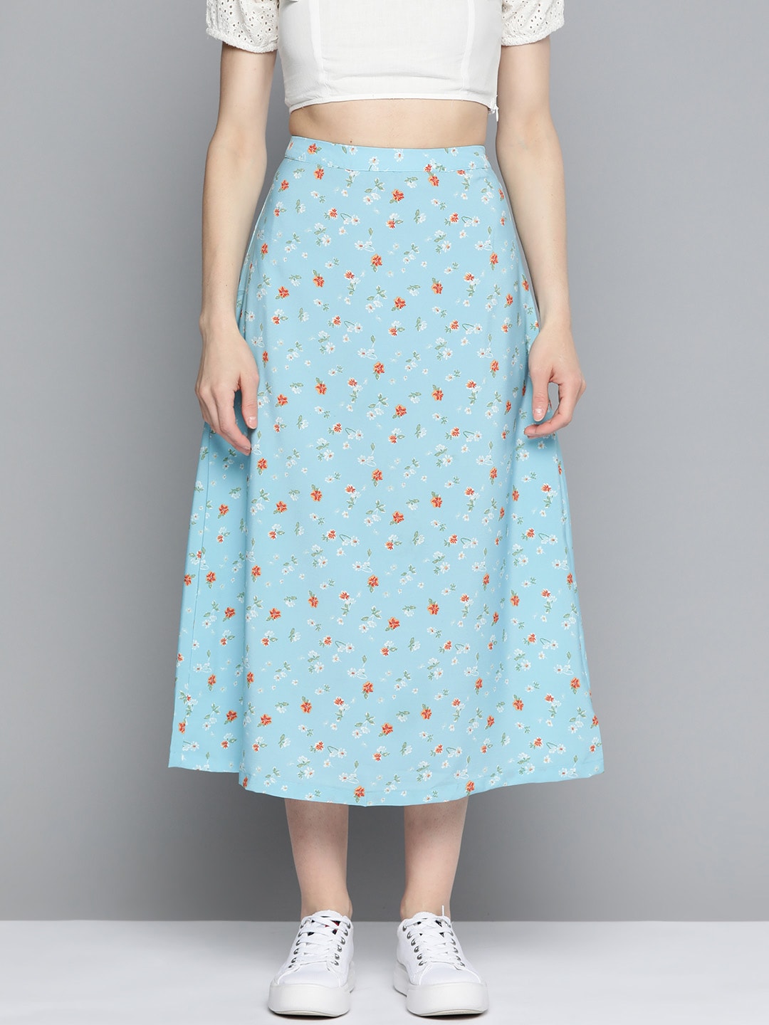 Mast & Harbour Floral Printed A-Line Midi Skirt Price in India