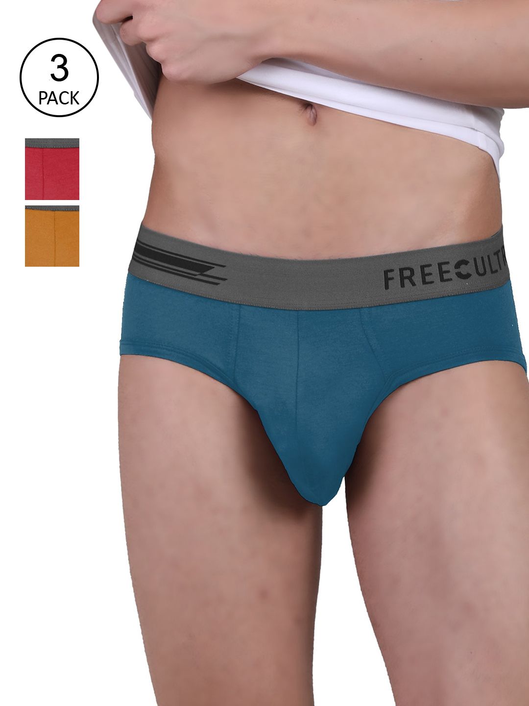FREECULTR Men Pack Of 3 Solid AntiBacterial Basic Briefs