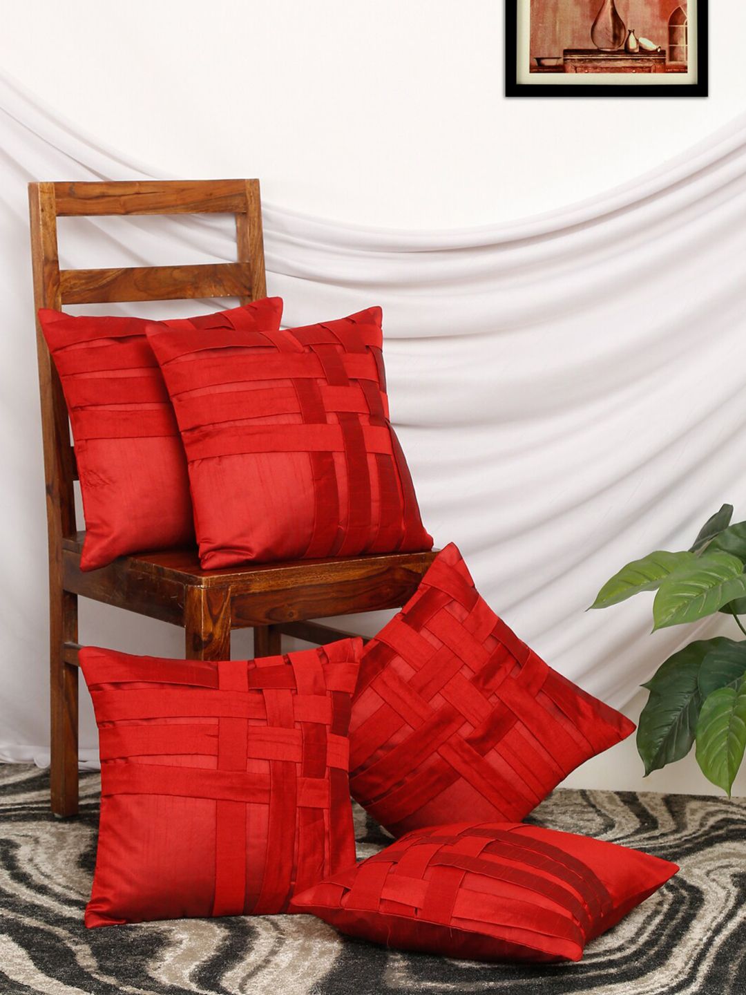 MULTITEX Set of 5 Geometric Velvet Square Cushion Covers Price in India
