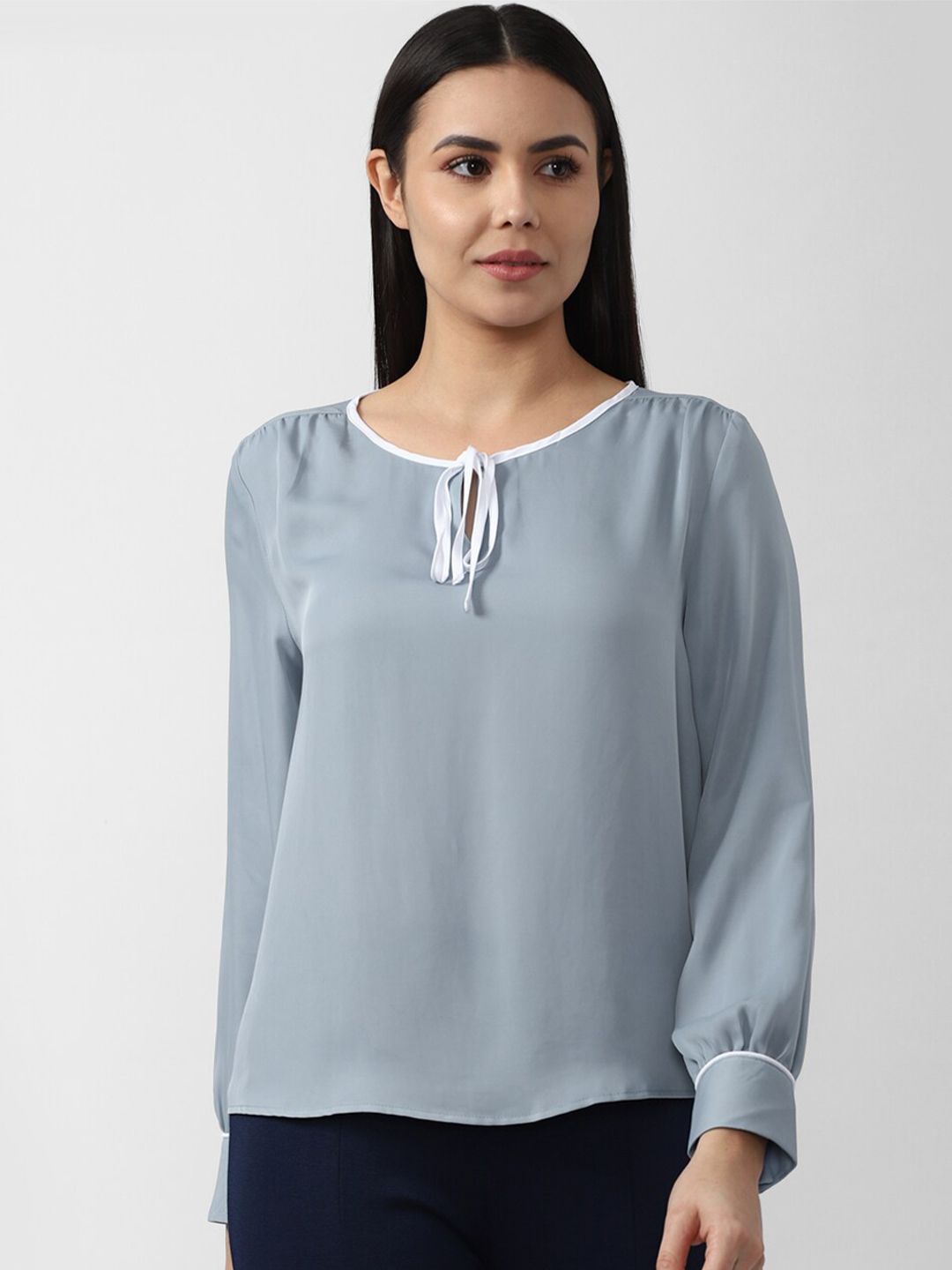 Van Heusen Woman Blue Tie-Up Neck Top Price in India