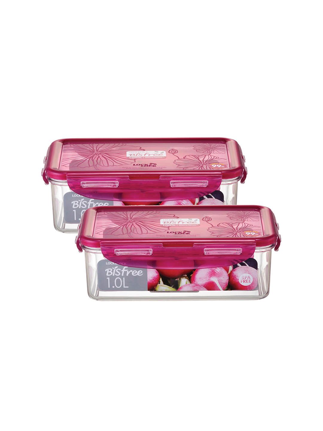 Lock & Lock Set of 2 Transparent & Pink Solid Leakproof Food Storage Container With Lid Price in India