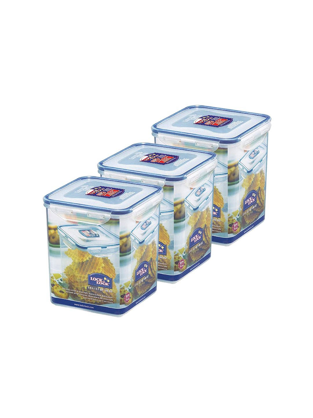 Lock & Lock Set of 3 Transparent & Blue Airtight BPA Free Plastic Food Storage Containers Price in India