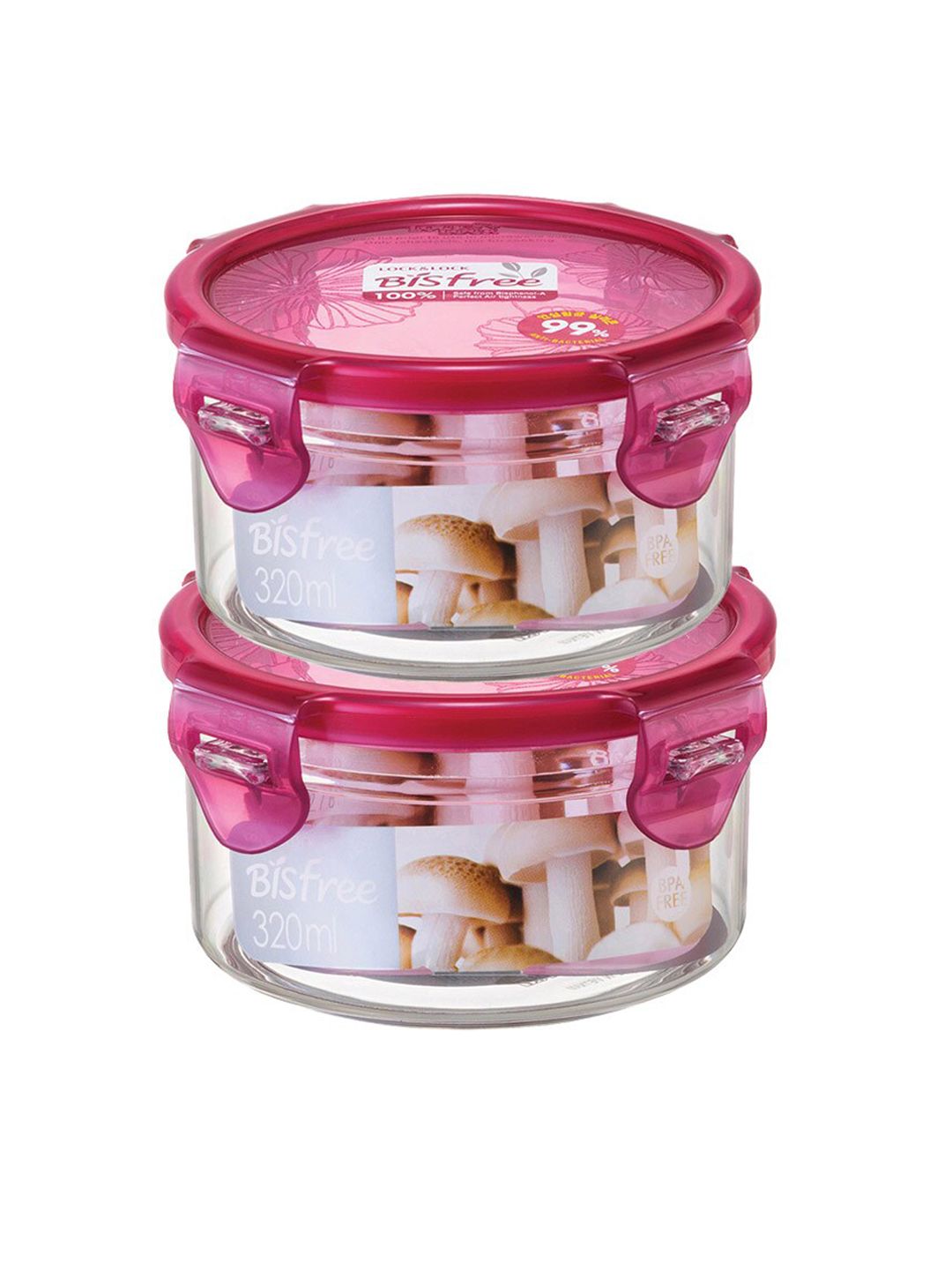 Lock & Lock Set of 2 Transparent & Pink Solid Plastic Food Storage Container Price in India