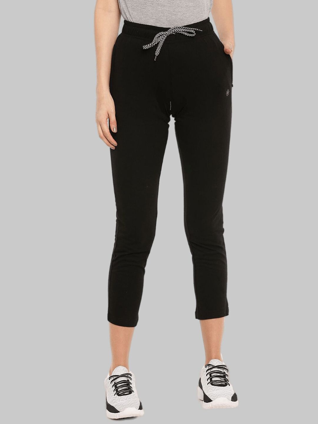 Dollar Missy Women Black Solid Cotton Three-Fourth Length Track Pants Price in India
