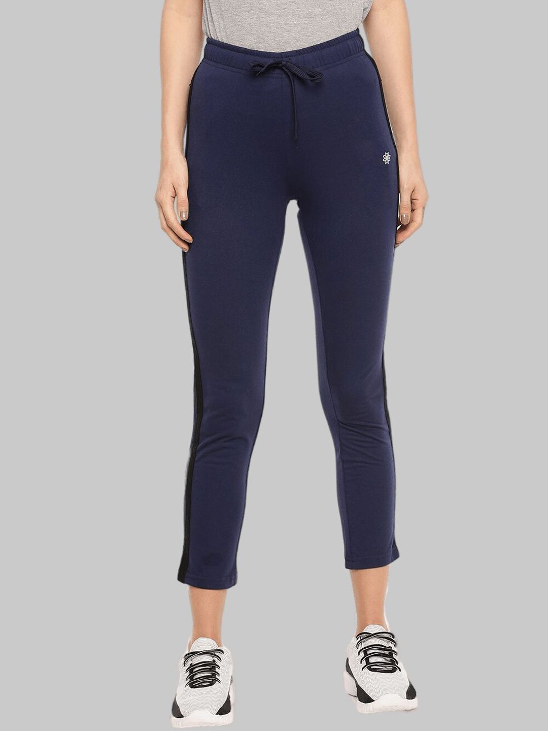 Dollar Missy Women Navy Blue Striped Cotton Dry fit Track Pants Price in India