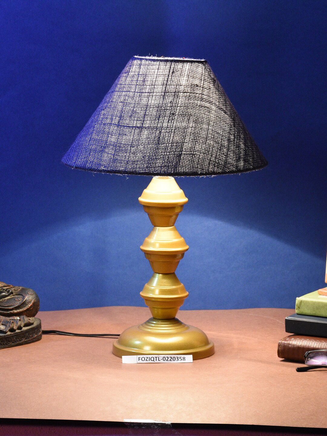 foziq Gold & Blue Textured Metal Table Lamp Price in India