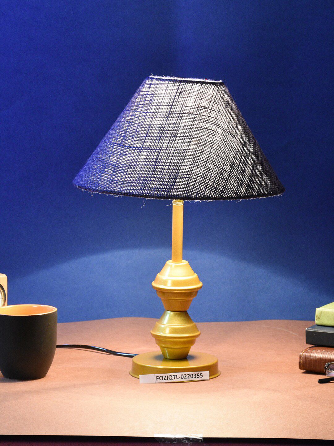 foziq Gold-Toned & Blue Textured Table Lamp Price in India