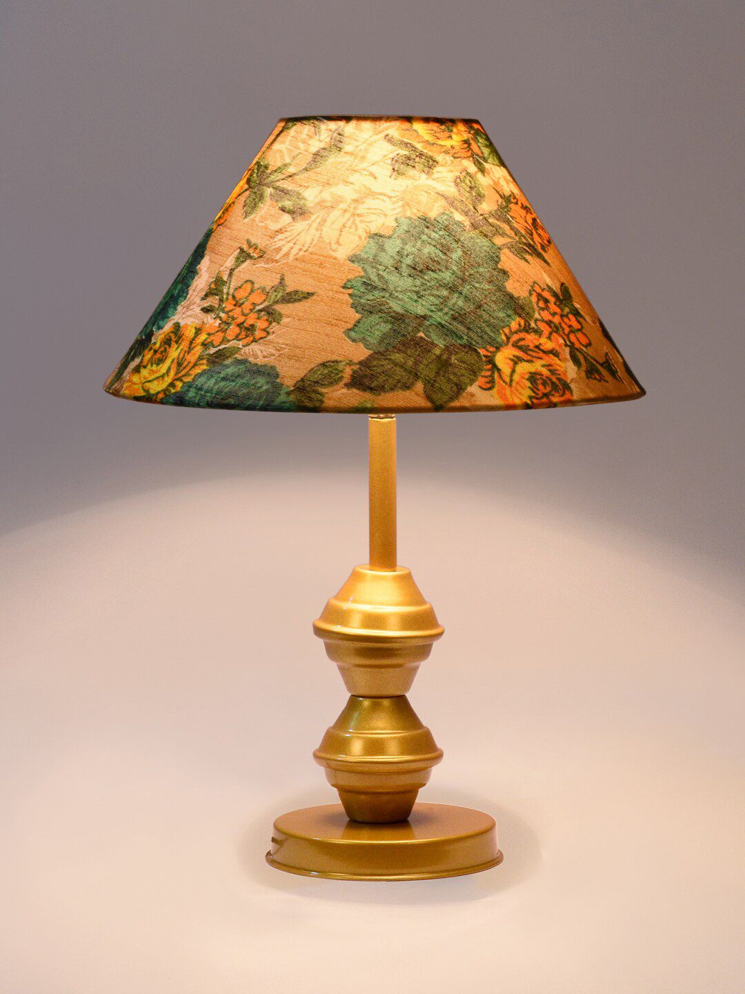 foziq Gold-Toned & Green Printed Table Lamp Price in India